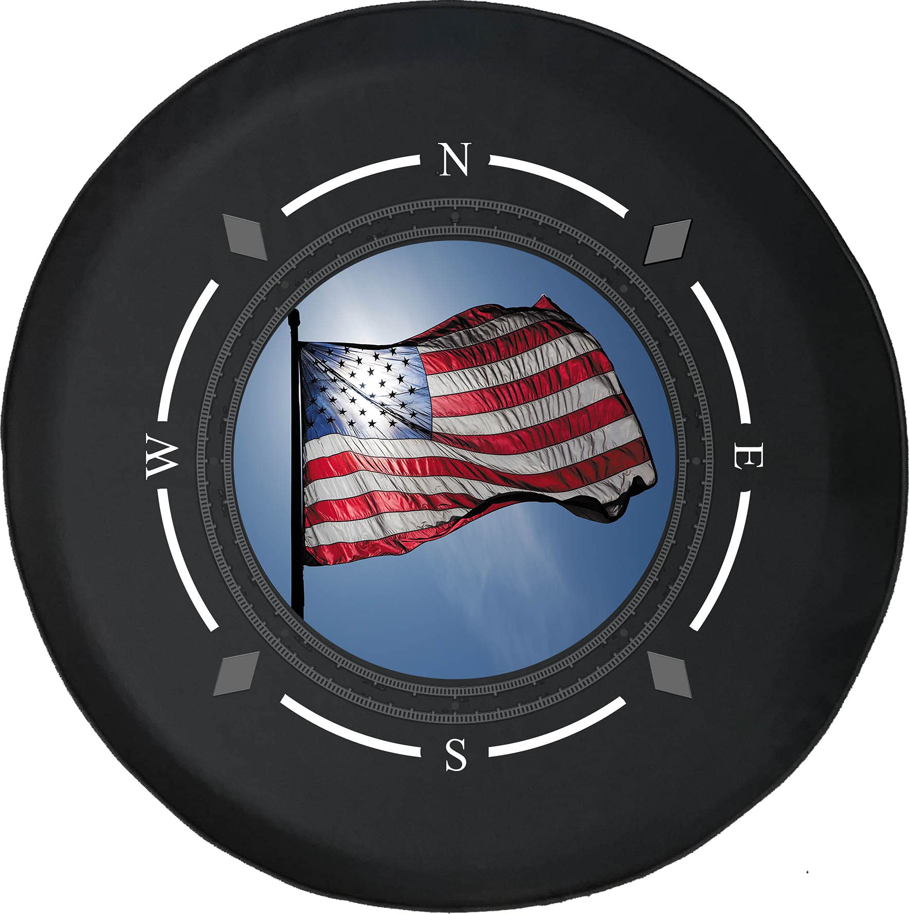 American Flag Spare Tire Cover with Compass Design - Waterproof SUV, Trailer, RV Wheel Cover for Outdoor Adventure & Military Style Accessories | Perfect for Camping, Off-Roading & Road Trips