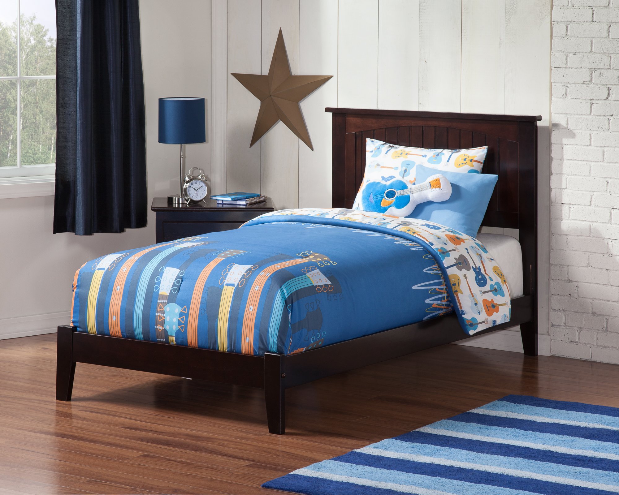 AFI Nantucket Twin Foundation Bed with USB Charger - Espresso Wood Finish, Modern Platform Bed Frame for Small Spaces, Kids Room & Guest Bedroom