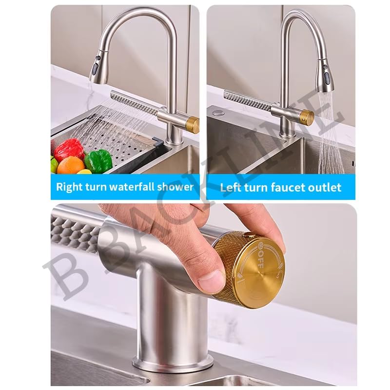 360° Rotatable Pull-Out Kitchen Faucet with Dual Spray - Brushed Nickel for Modern Kitchens