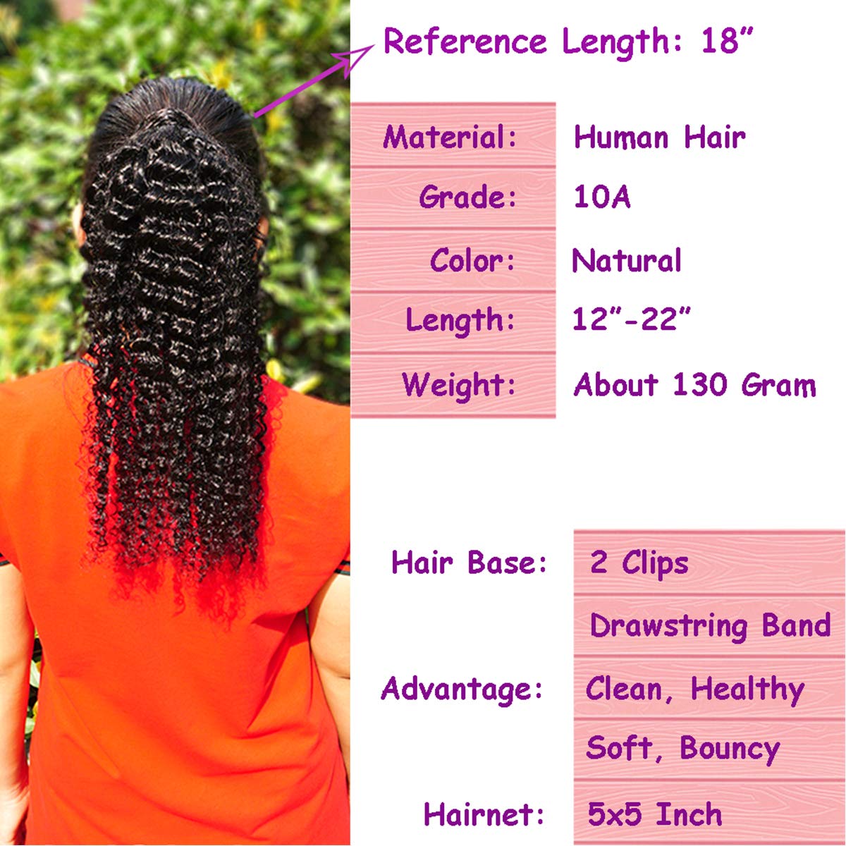 Afro Kinky Curly Human Hair Ponytail Extension - 12 Inch 3C Natural Remy Hair Wrap Drawstring Ponytail with Clip for Black Women | Perfect for Daily Wear, Parties & Protective Styles