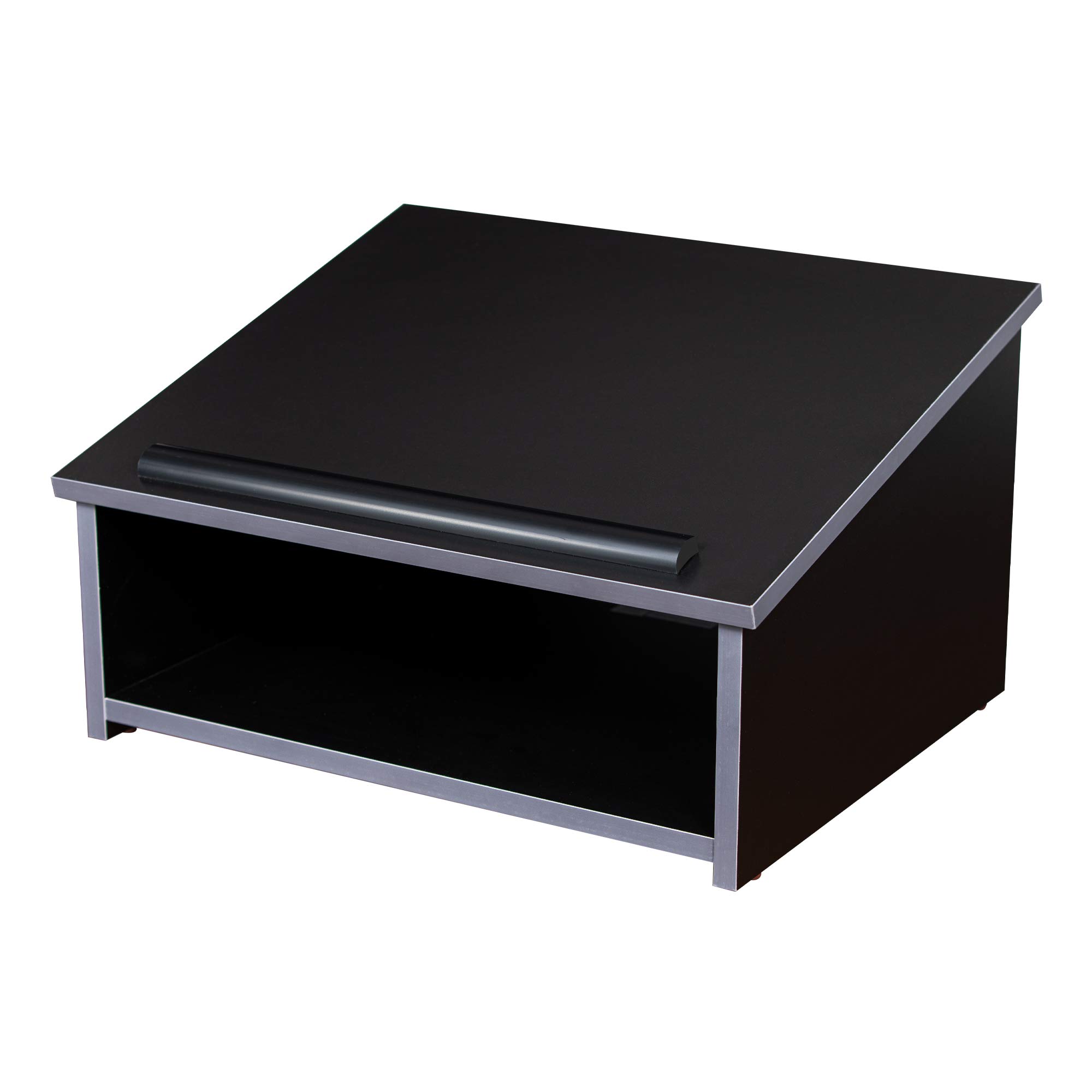 OEF Furnishings Portable Tabletop Lectern with Bookstop & Storage Shelf - Lightweight Adjustable Podium for Home Office, Church, School Presentations - Black