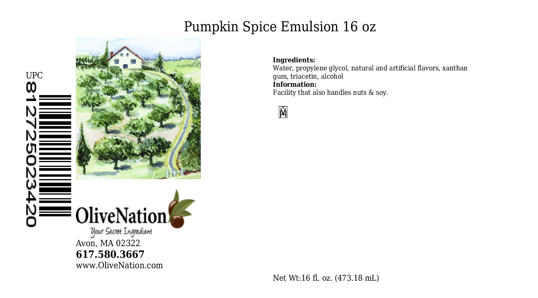 OliveNation Pumpkin Spice Baking Emulsion - 16 oz | Water Soluble Flavoring for Baking | Kosher, Gluten Free & Vegan | Perfect for Pumpkin Pies, Cookies & Fall Desserts