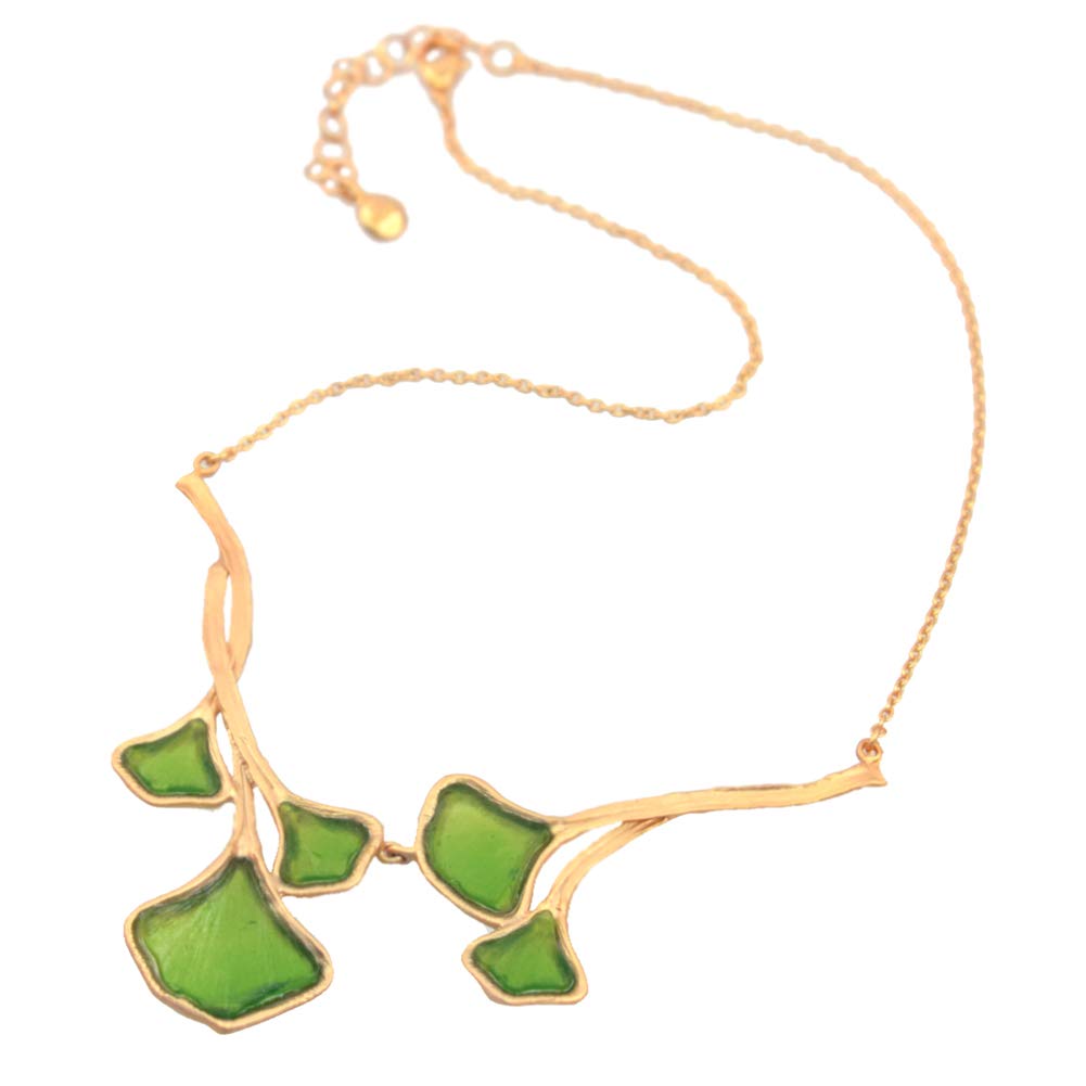 Handmade Artisan Glass & Gold-Plated Green Ginkgo Leaf Necklace - Elegant Nature-Inspired Jewelry for Women, Perfect for Weddings, Parties & Everyday Wear