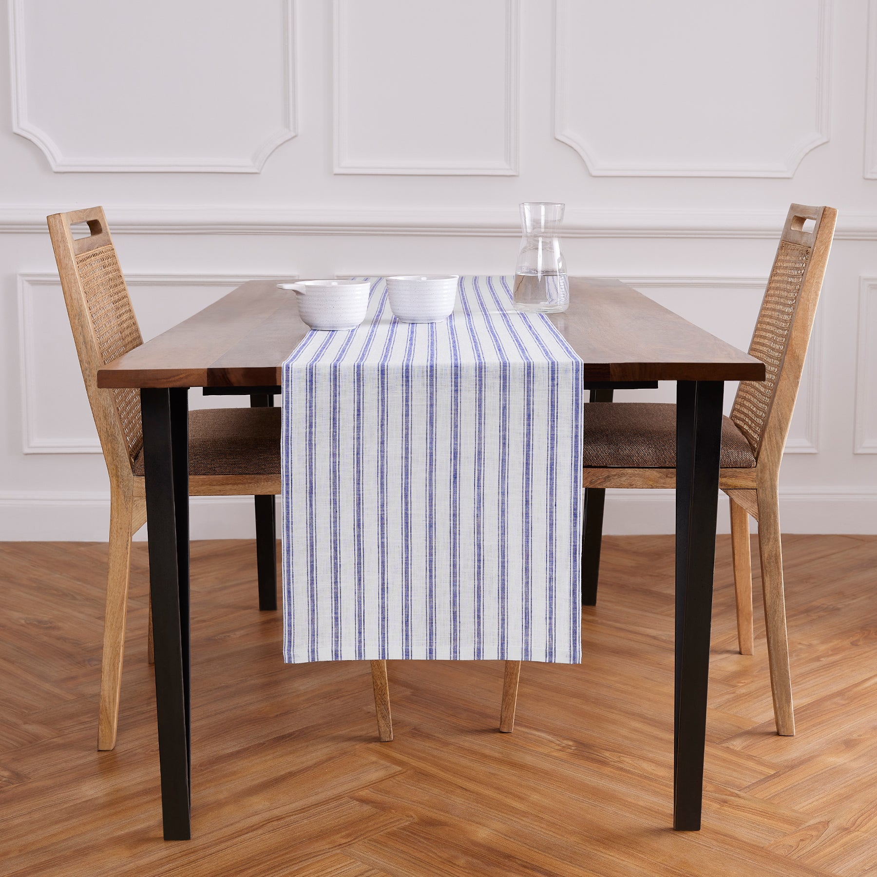 Capri Ticking Stripe Table Runner - 16 Inch & 18 Inch Wide Cotton Farmhouse Decor for Dining Table, Buffet, and Kitchen Island