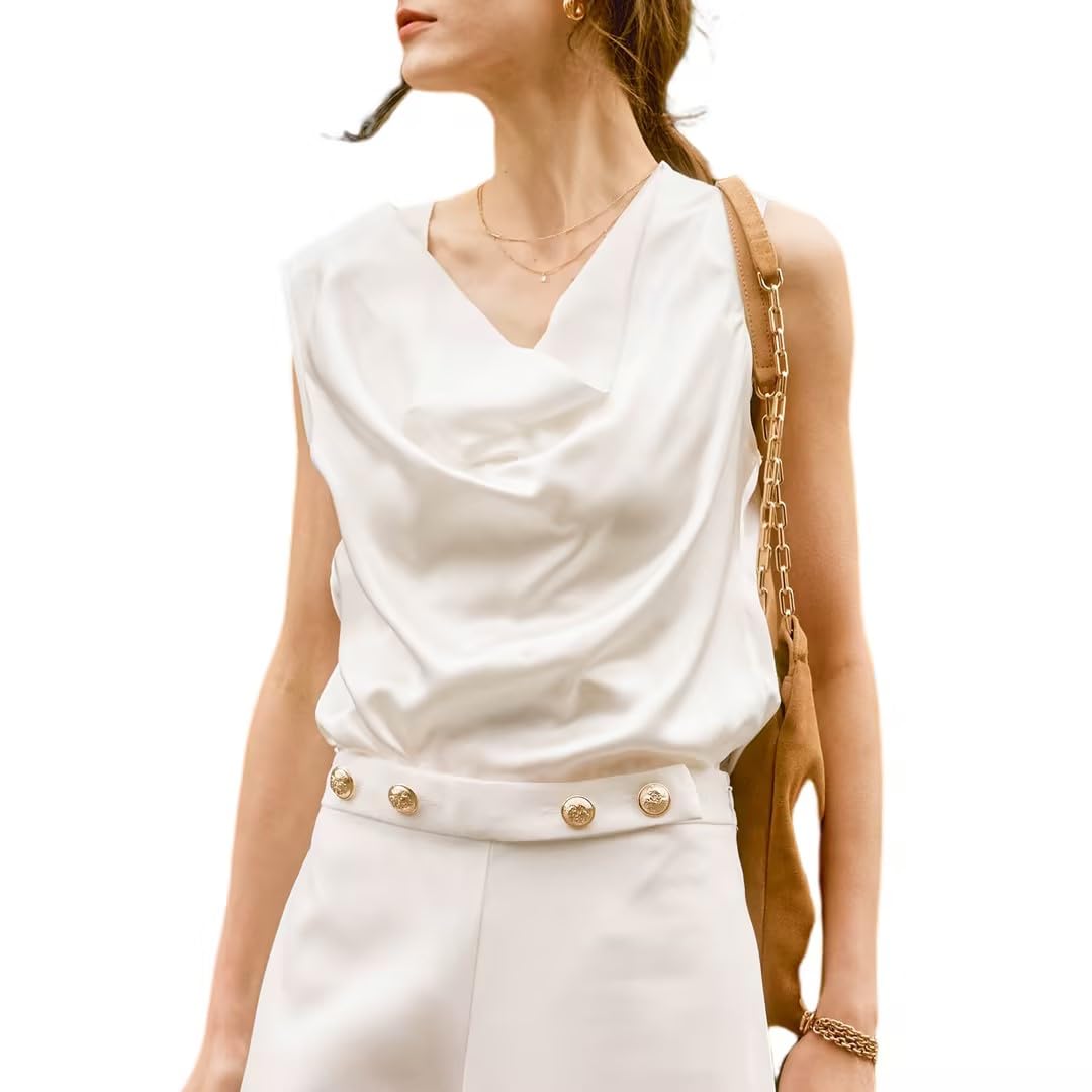 Luxury Mulberry Silk Camisole Tops for Women - Cowl Neck Sleeveless Blouse, Soft & Comfortable Summer Tank Top | Perfect for Layering, Evening Wear & Casual Outfits