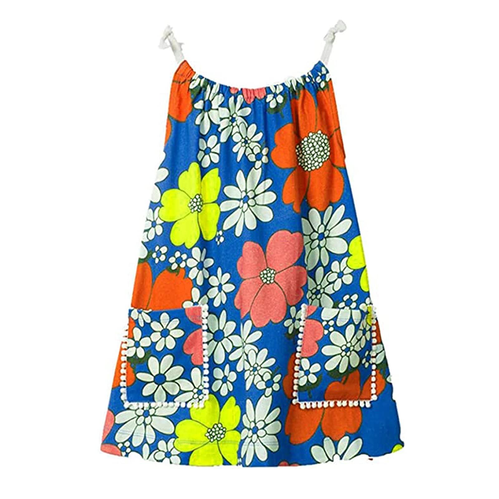 HILEELANG Girls' Cotton Sleeveless Summer Sundress - Floral Print Jumper Skirt for Toddler & Kids | Perfect for Beach, Playdates & Outdoor Adventures