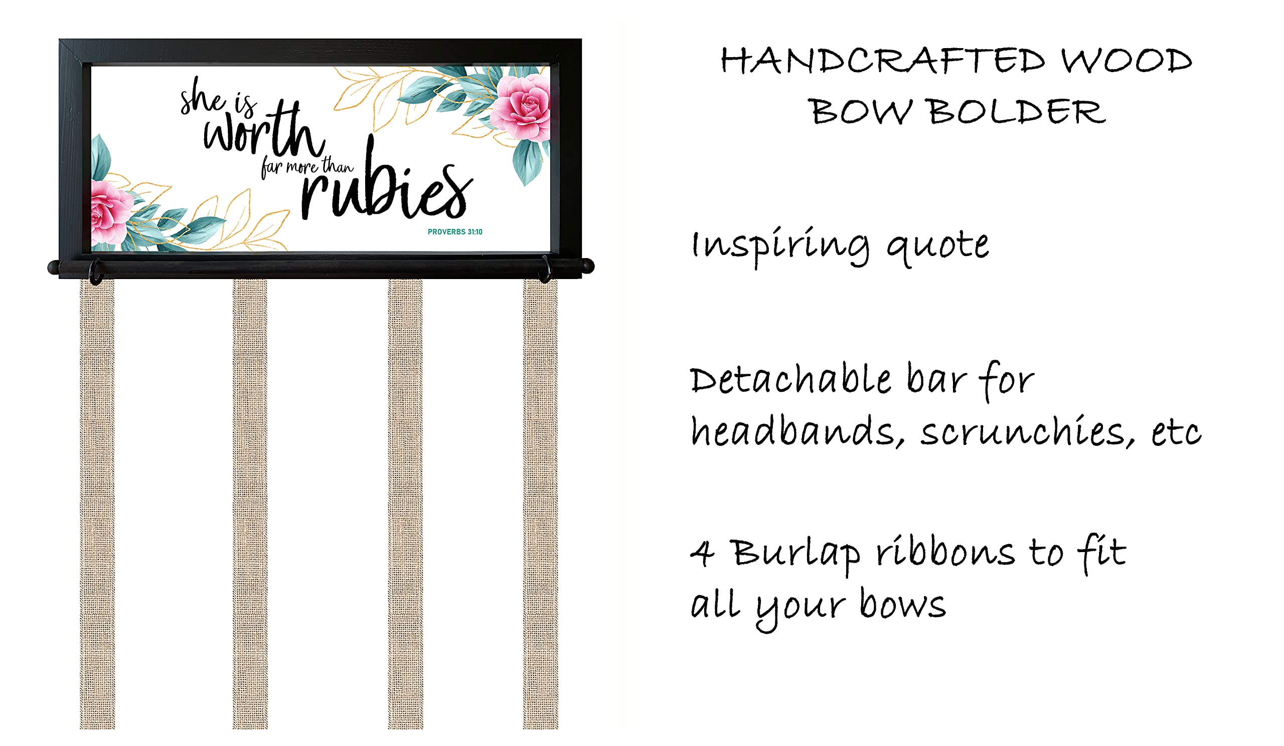 Wooden Hair Bow Holder for Girls - Organizer for Headbands & Hair Ties - Nursery Room Decor