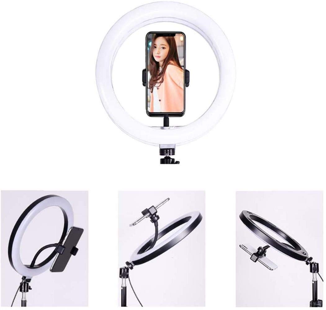 HMTE 10-Inch LED Ring Light with Phone Holder & Tripod Stand - Adjustable Brightness for Selfie, Beauty Makeup, YouTube Live Streaming, and Video Conferencing
