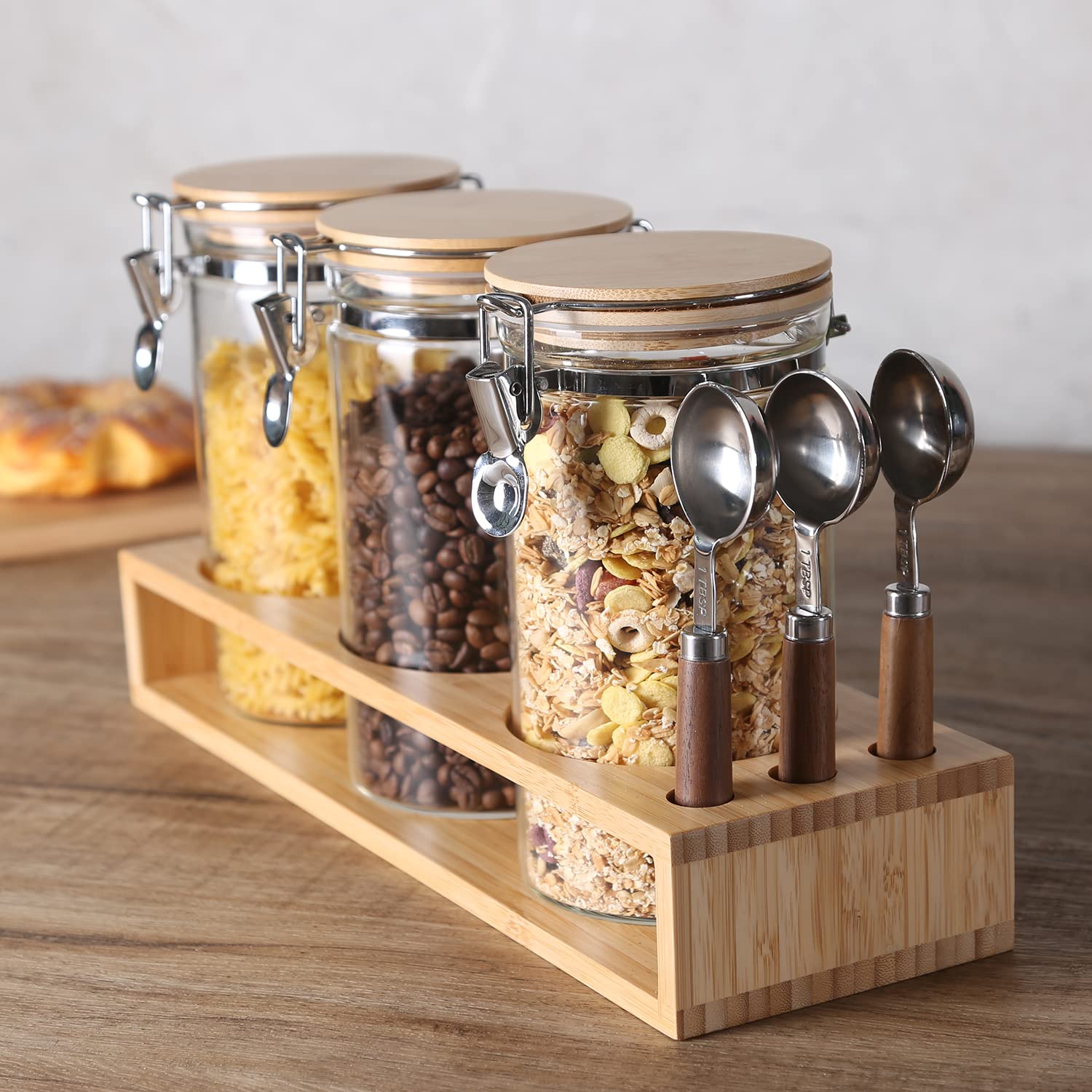 KKC Airtight Glass Coffee Storage Canister with Scoop - 40oz Sealed Jar for Coffee Beans, Ground Coffee, Loose Leaf Tea, Matcha & Sugar - Perfect for Coffee Bars, Kitchen Pantry & Home Organization