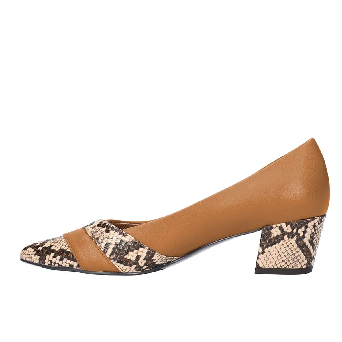 YDN Women's Fashion Block Chunky Low Heel Snakeskin Patchwork Pumps - Pointed Toe Slip On Dress Shoes for Business, Office, Wedding & Formal Occasions - Comfortable Work Shoes for Spring & Autumn Seasons