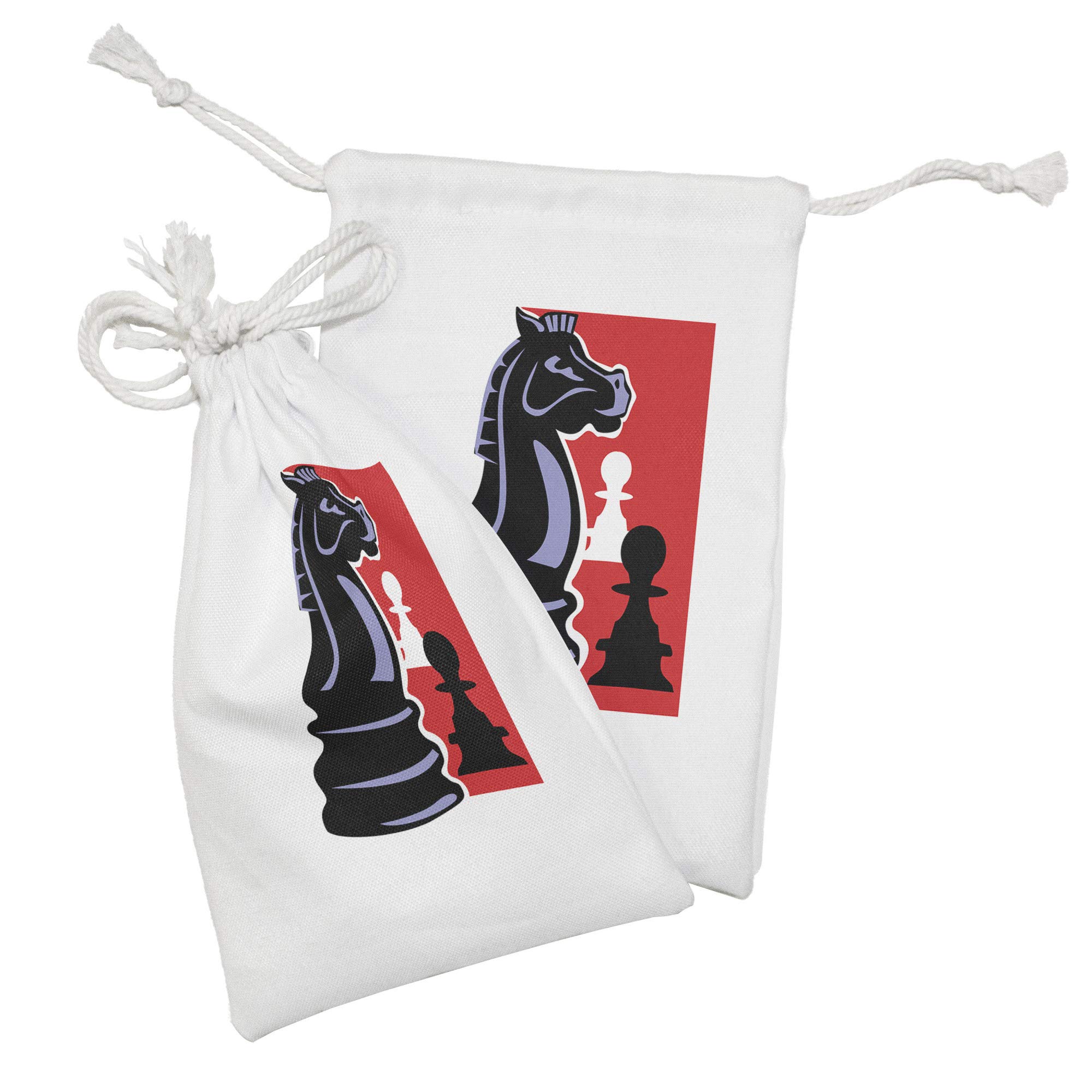 Ambesonne Chess Themed Fabric Pouch Set of 2 - Drawstring Bags with Pawn & Knight Silhouette Design (9
