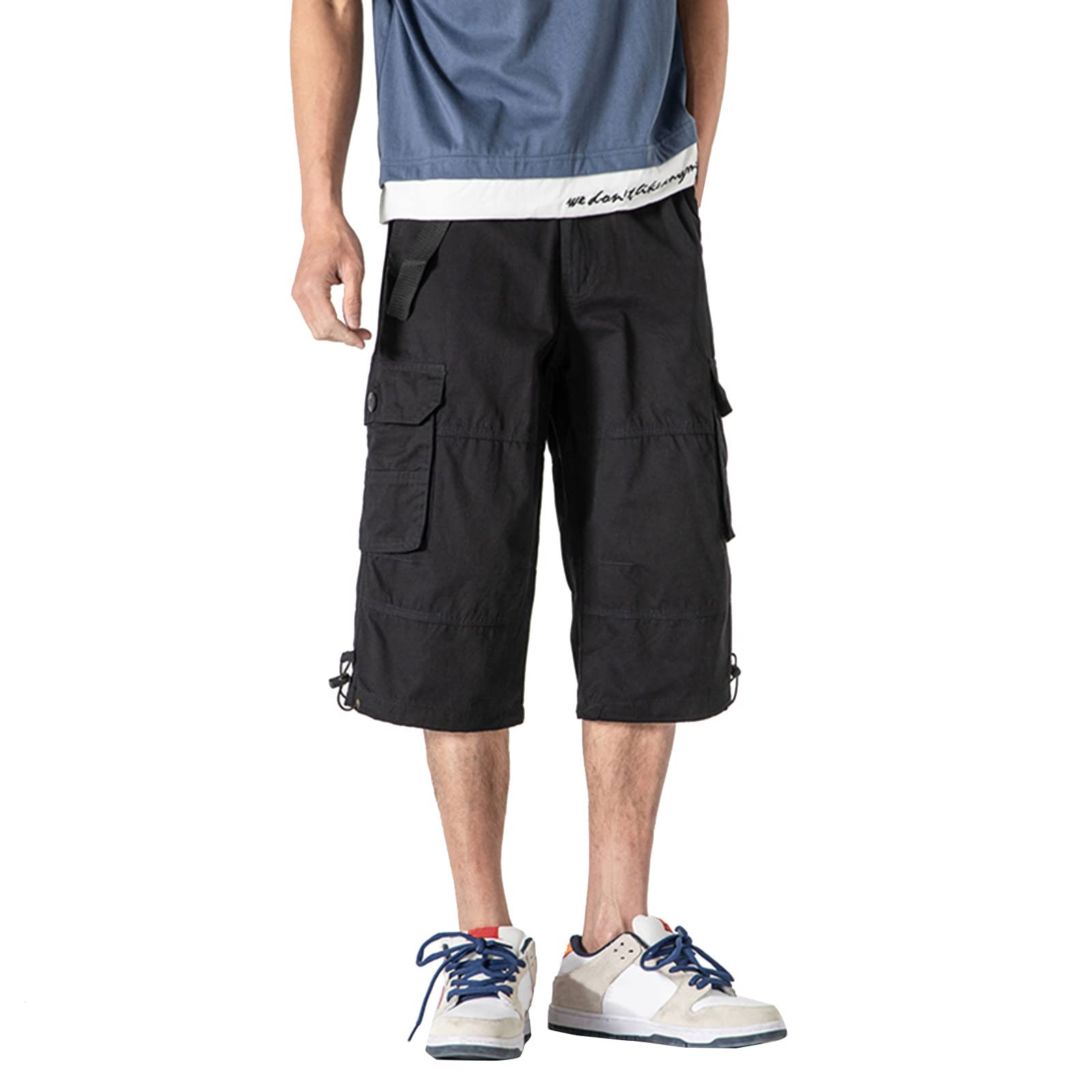 Jsaierl Men's Cotton Cargo Pants - Plus Size Multi-Pocket Durable Work Pants with Cropped Hem | Perfect for Outdoor Work, Hiking & Casual Wear