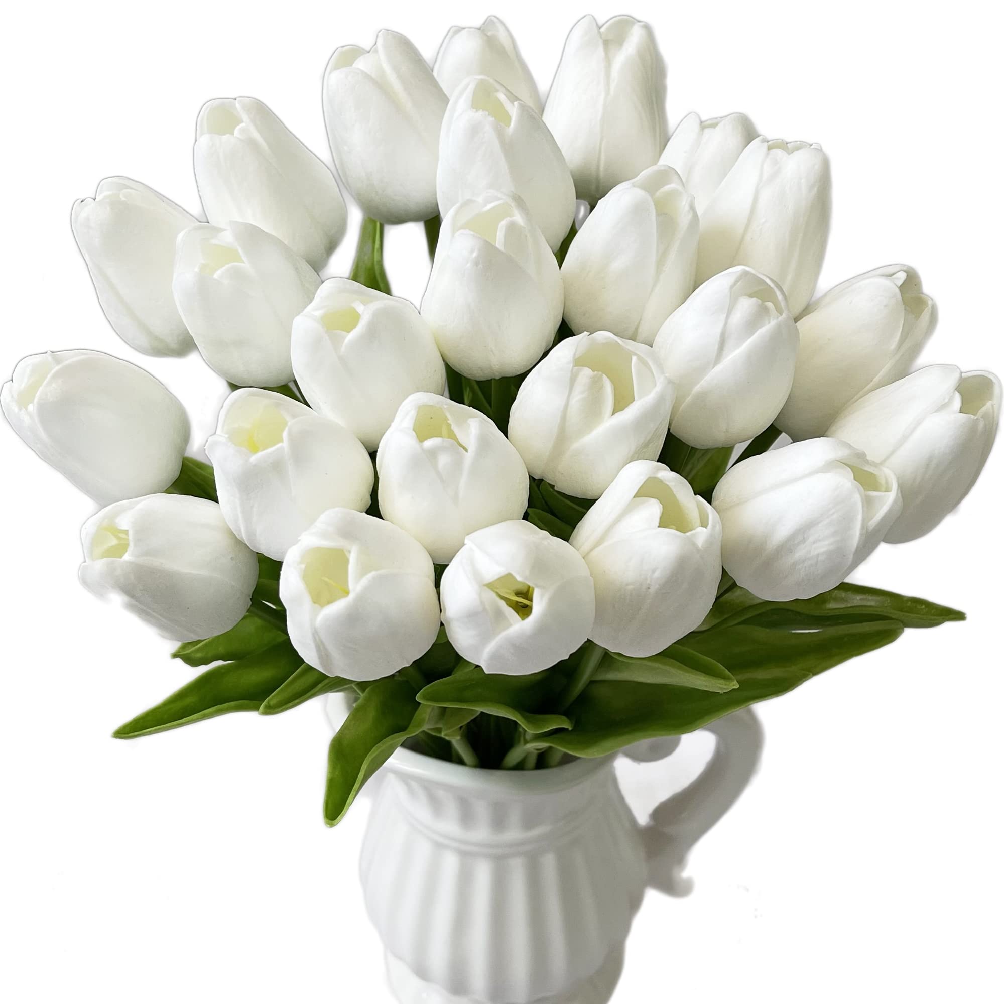 UKELER 24 Pcs Pure White Artificial Tulip Flowers - Fragrant Silk Fake Tulips for Home Decor, Wedding Centerpieces, Bridal Bouquets & Floral Arrangements - Perfect for Living Room, Dining Table & Event Decorations