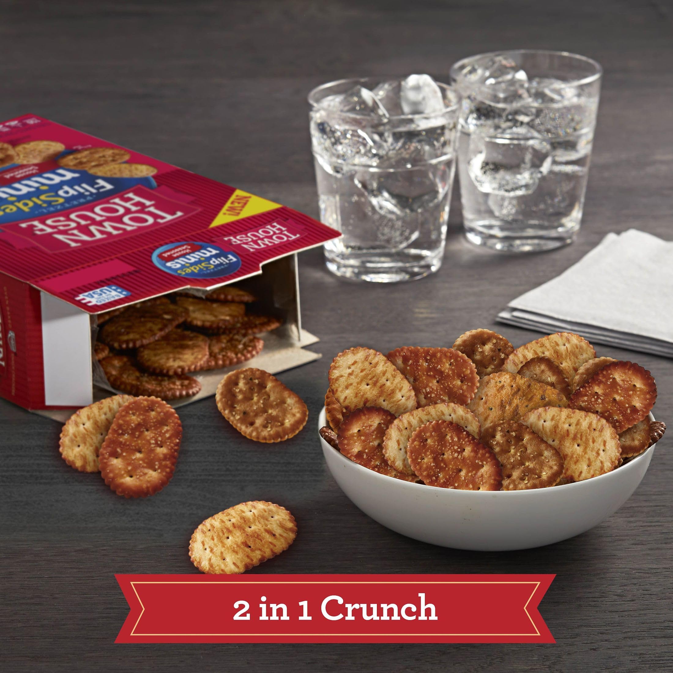 Town House FlipSides Minis Oven Baked Crackers - 12 Boxes, House Seasoned Snacks for Lunch, Party & On-The-Go | Crunchy Baked Crackers Perfect for School, Office & Travel Snacking