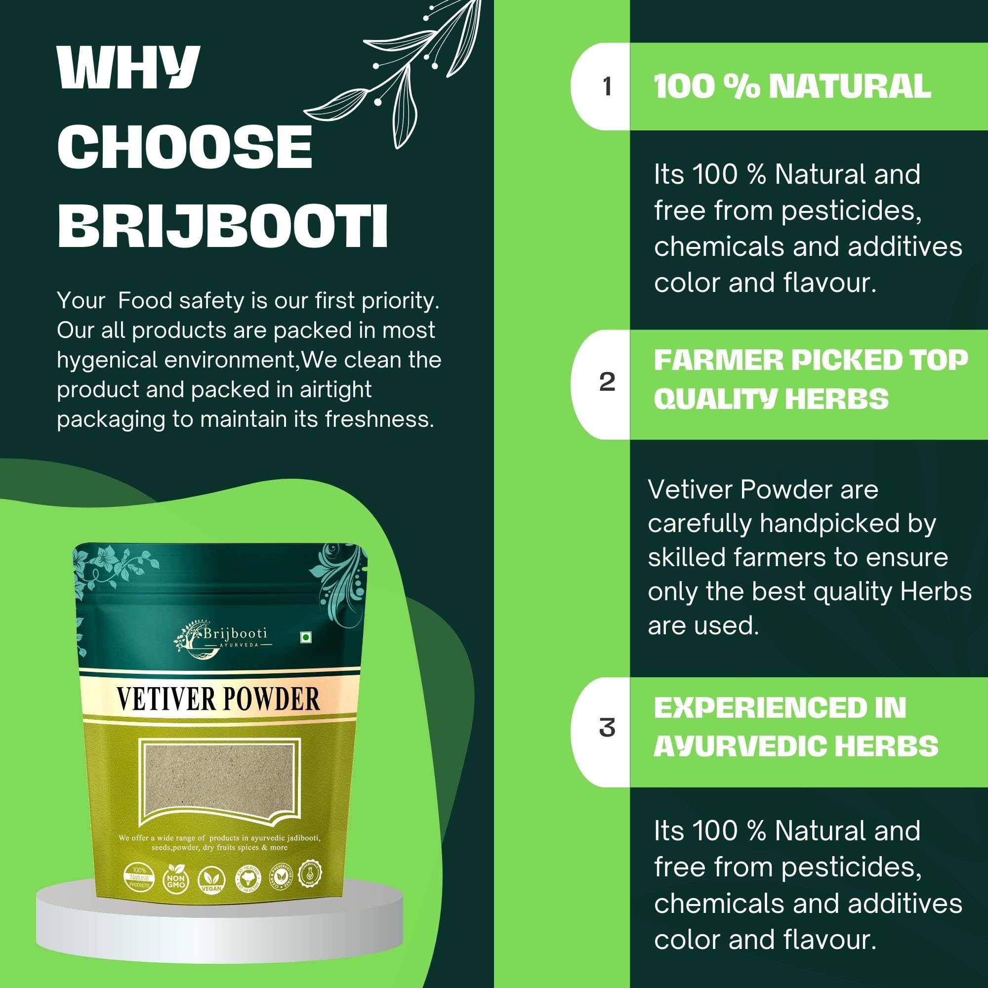 Organic Vetiver Root Powder (100g) - Khus Khus Powder for Hair Growth, Face Scrub & Healthy Skin | Vetiveria Zizanioides | Natural Skincare & Haircare Solution for Spa, Aromatherapy & DIY Beauty Treatments