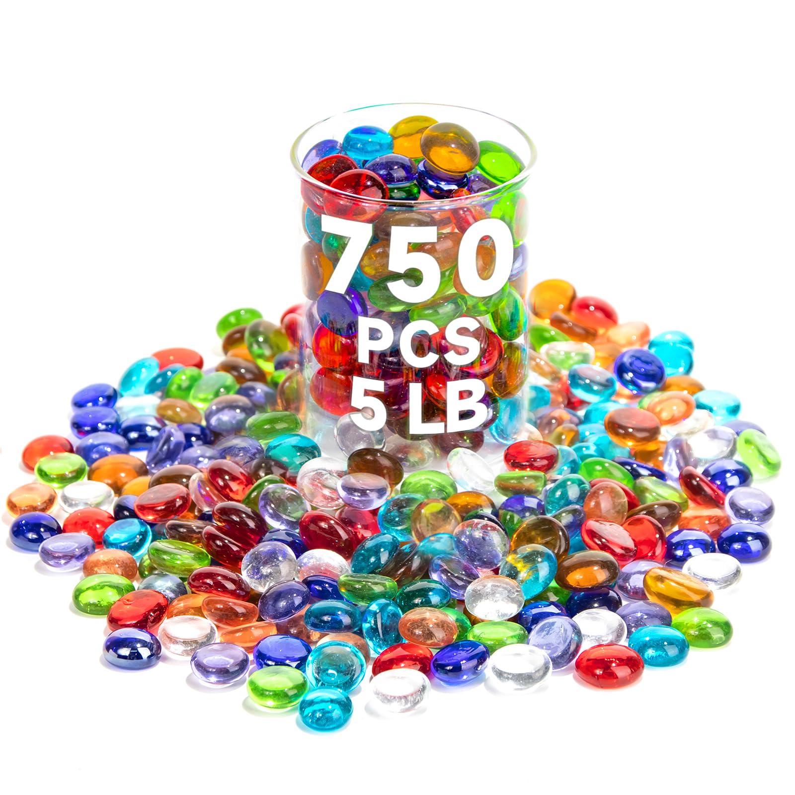 1 LB Mixed Color Glass Beads - 150PCS Mini Flat Glass Marbles for Vase Fillers, Floral Arrangements, Fish Tank Decor, Table Scatter, Home Decoration & Craft Projects (0.5-0.7 inch) - Perfect for DIY Art, Wedding Centerpieces and Aquarium Landscaping