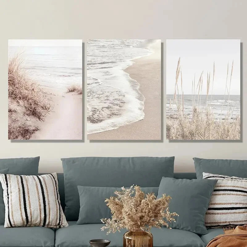 3-Piece Ocean & Sand Photography Metal Prints - Ready to Hang Wall Art Decor for Beach House, Living Room, or Office