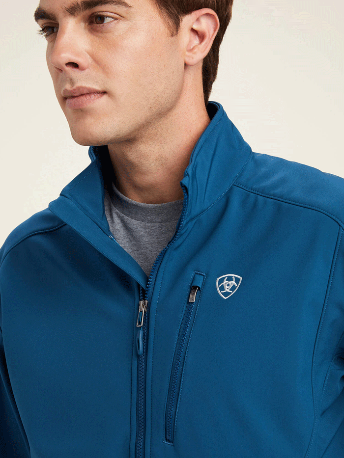 Ariat Men's Logo 2.0 Softshell Jacket - Majolica Blue - Waterproof Windbreaker for Outdoor Work, Hiking & Casual Wear