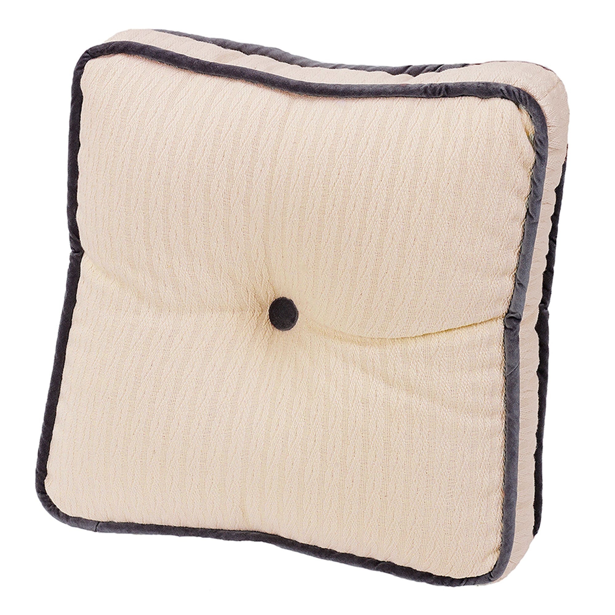 Whistler Tufted Box Pillow with Charcoal Velvet Trim - Luxury Decorative Throw Pillow for Sofa, Bed & Home Decor