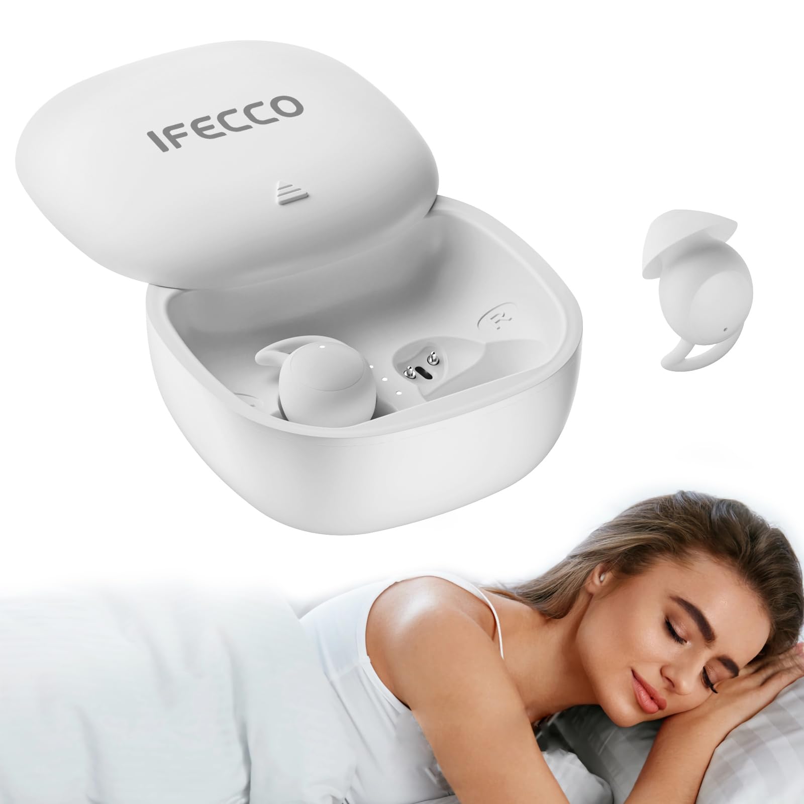 IFECCO Wireless Sleep Earbuds - Mini Bluetooth Headphones for Side Sleepers with Noise Cancelling & IPX6 Waterproof, Comfortable Invisible Earphones for Sleeping, Running, Yoga and Nighttime Relaxation