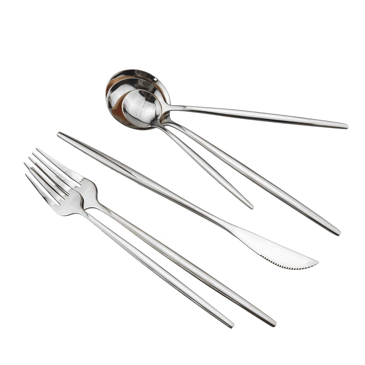Premium 10-Piece Stainless Steel Silverware Set - 304 Mirror Polished Cutlery with Curved Design (Forks, Spoons, Knives) - Dishwasher Safe Flatware for 2 - Perfect for Dinner Parties, Restaurants & Everyday Dining (Silver)