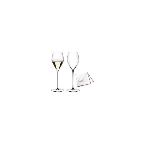 Riedel Veloce Champagne Flutes Set of 2 with Microfiber Polishing Cloth - Premium Crystal Wine Glasses for Champagne, Prosecco & Sparkling Wine - Perfect for Weddings, Anniversaries & Romantic Dinners