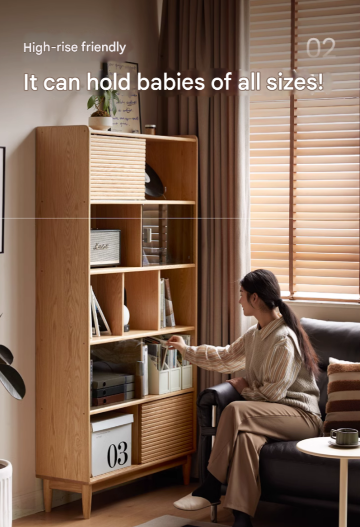 Oak Solid Wood Modern Bookcase - Stylish Home Office & Living Room Storage Shelf for Books & Decor