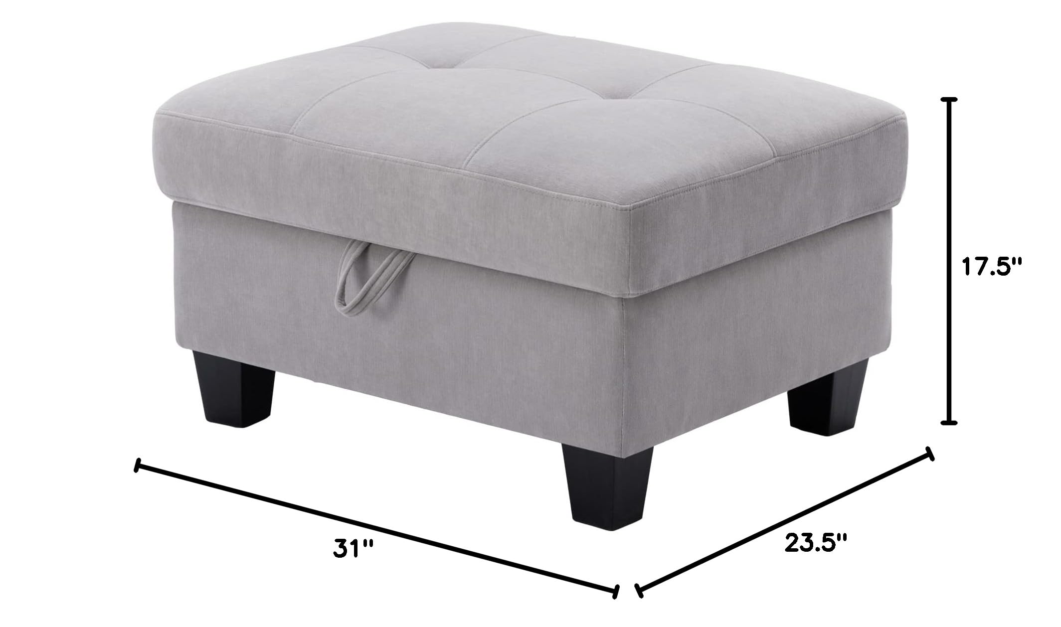 Sunflower Storage Ottoman Foot Stool - Grey Chaise Lounge Section with Hidden Storage for Living Room, Bedroom & Dorm | Perfect for Extra Seating, Footrest & Home Organization