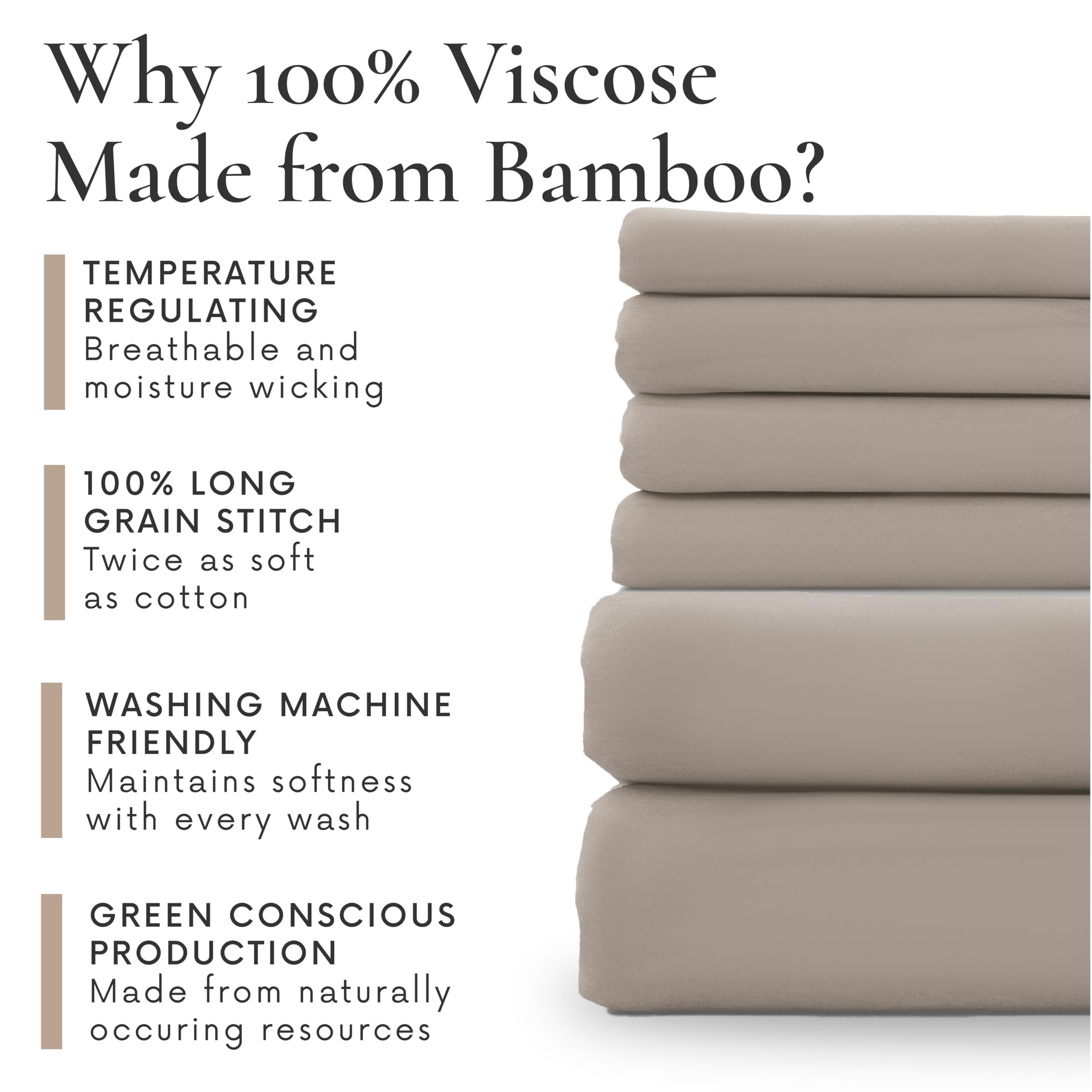 Bamboo Bay 6-Piece Queen Size Sheet Set - 100% Viscose Bamboo Bed Sheets, Breathable & Ultra Soft Cooling Bedding for Hot Sleepers, Deep Pocket Fits 16