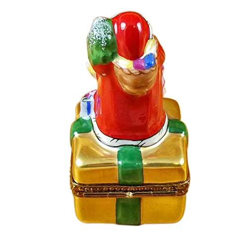 Authentic Limoges Porcelain Santa on Box with Gifts & Lantern Figurine - Handcrafted in France - Perfect for Christmas Decor, Collectibles & Holiday Gift Giving