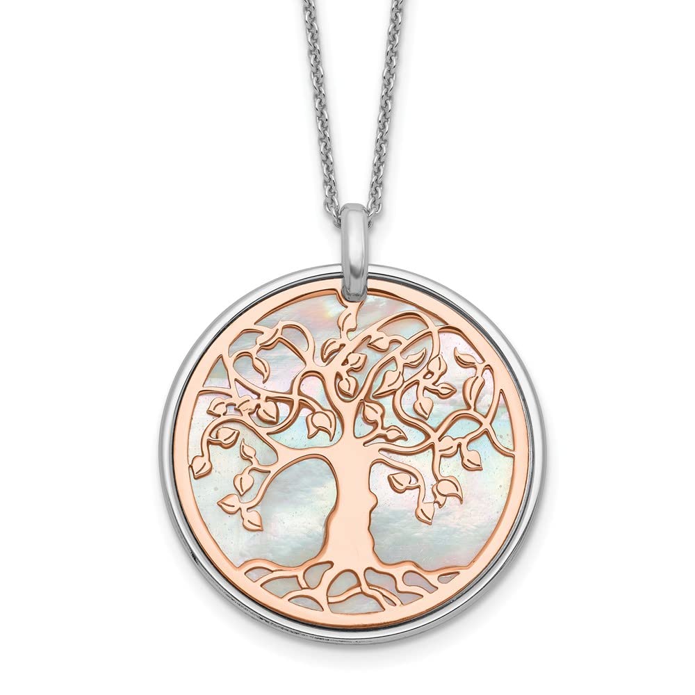 Sterling Silver & Rose-Tone Mother of Pearl Tree of Life Pendant Necklace with 1 Inch Extension Chain - Perfect for Gifts, Weddings & Boho Jewelry Lovers