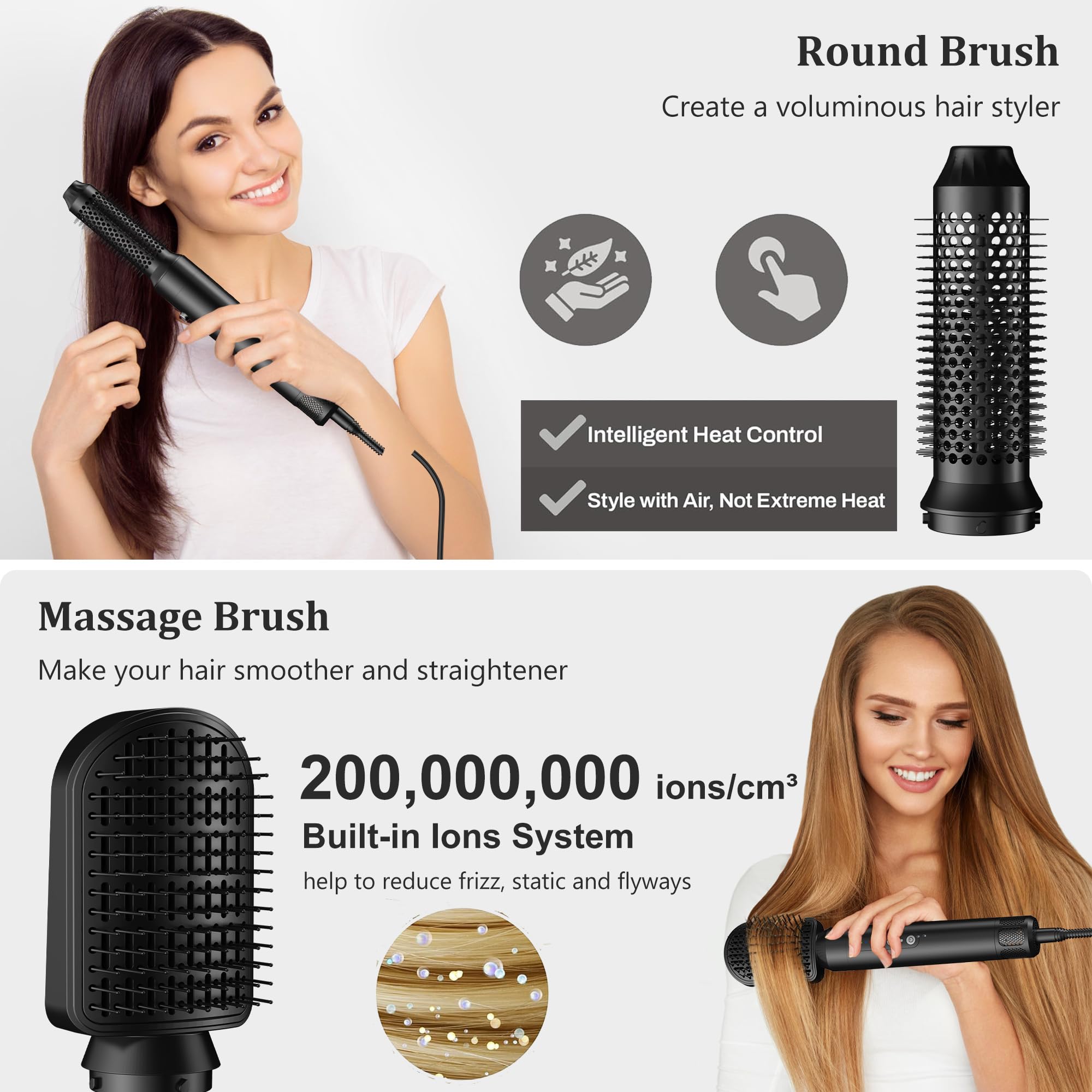 Professional 7-in-1 Hair Dryer Brush with 140,000 RPM High-Speed Negative Ionic Technology - Blow Dryer, Curling Iron & Volumizer for Fast Drying, Straightening & Styling (Black) | Perfect for Home Salon, Travel & Daily Hair Care