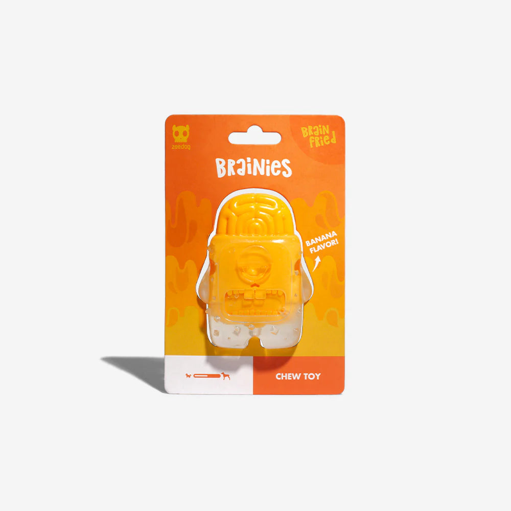 Brainies Brain Fried - Dual Texture Banana Flavor Chew Toy for Dogs, Puppies & Teething Relief | Interactive Pet Chew for Aggressive Chewers & Anxiety Relief | Great for Indoor Play, Outdoor Adventures & Training Rewards