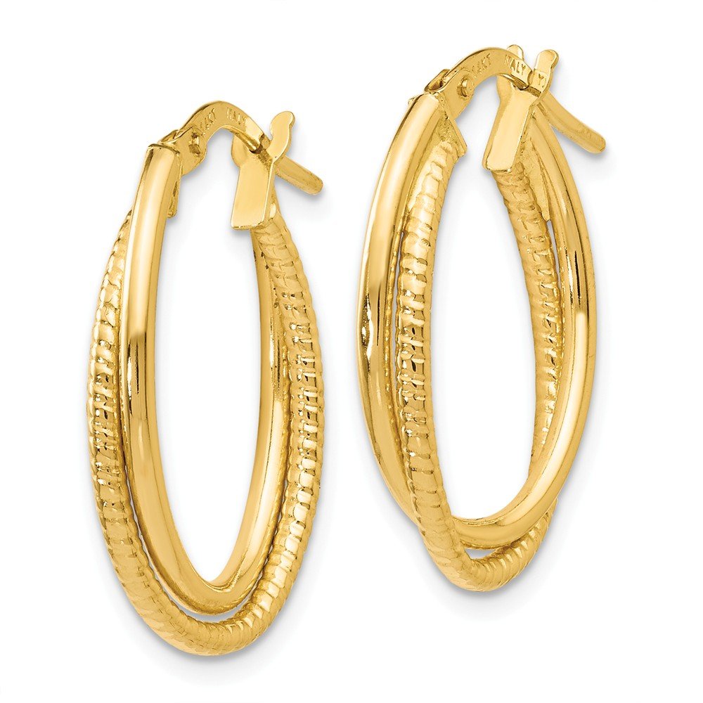 14K Gold Polished Textured Oval Hoop Earrings for Women - Elegant Everyday Jewelry Gift for Her - Perfect for Office, Date Night & Special Occasions