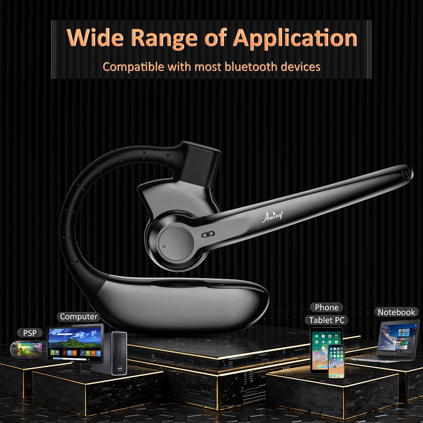 Wireless Bluetooth Headset with Dual Microphone Noise Cancelling, 30 Hours Talk Time V5.3 - Hands-Free Bluetooth Earpiece for Truckers, Drivers, Office Work & Online Meetings | Perfect for Long Calls, Commuting & Remote Work