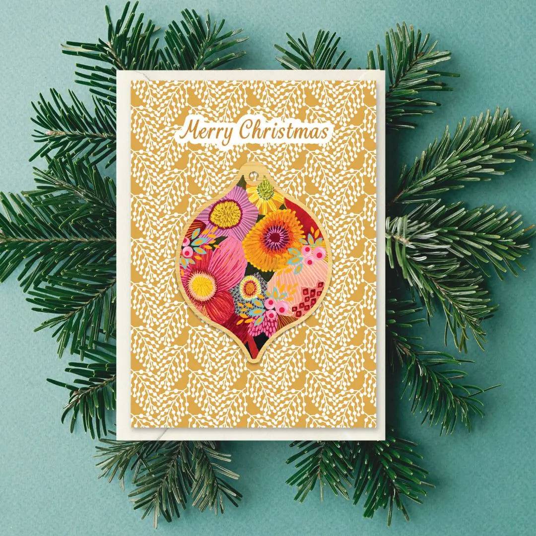 Golden Bunch Australian Christmas Card & Bauble - Festive Holiday Greeting Card with Ornament for Xmas Tree Decorations, Gift Wrapping & Holiday Home Decor