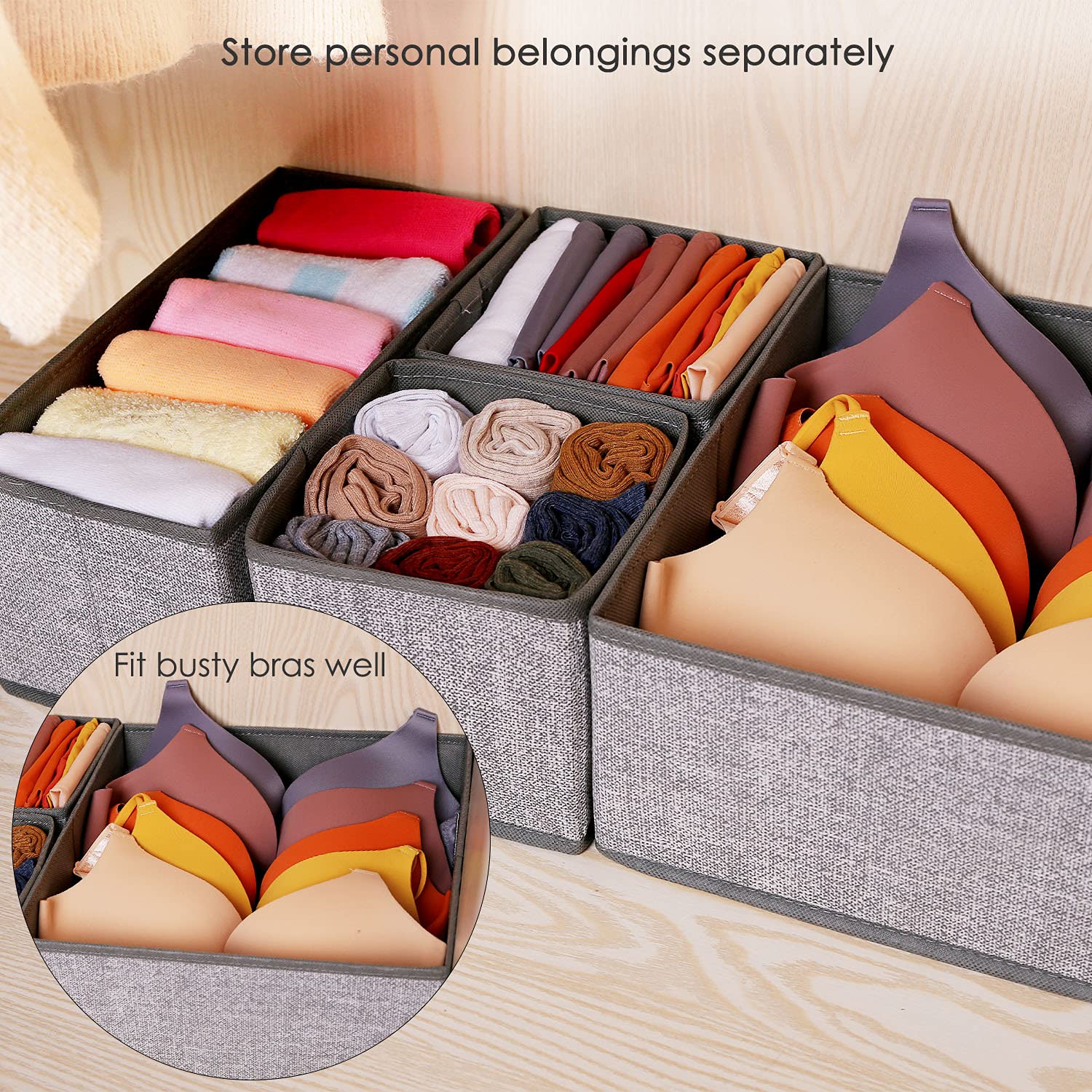 8-Pack 11-Inch Fabric Storage Cubes & 6-Pack Drawer Organizers for Bras, Socks & Underwear - Closet & Dresser Organization Solutions for Bedroom, Dorm, and Office Storage Needs