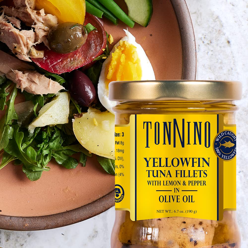 Premium Tonnino Tuna Fillets in Lemon Pepper & Olive Oil - 6.7oz (6-Pack) - Wild Caught, High Protein, Keto & Paleo Friendly - Perfect for Salads, Sandwiches & Healthy Meal Prep