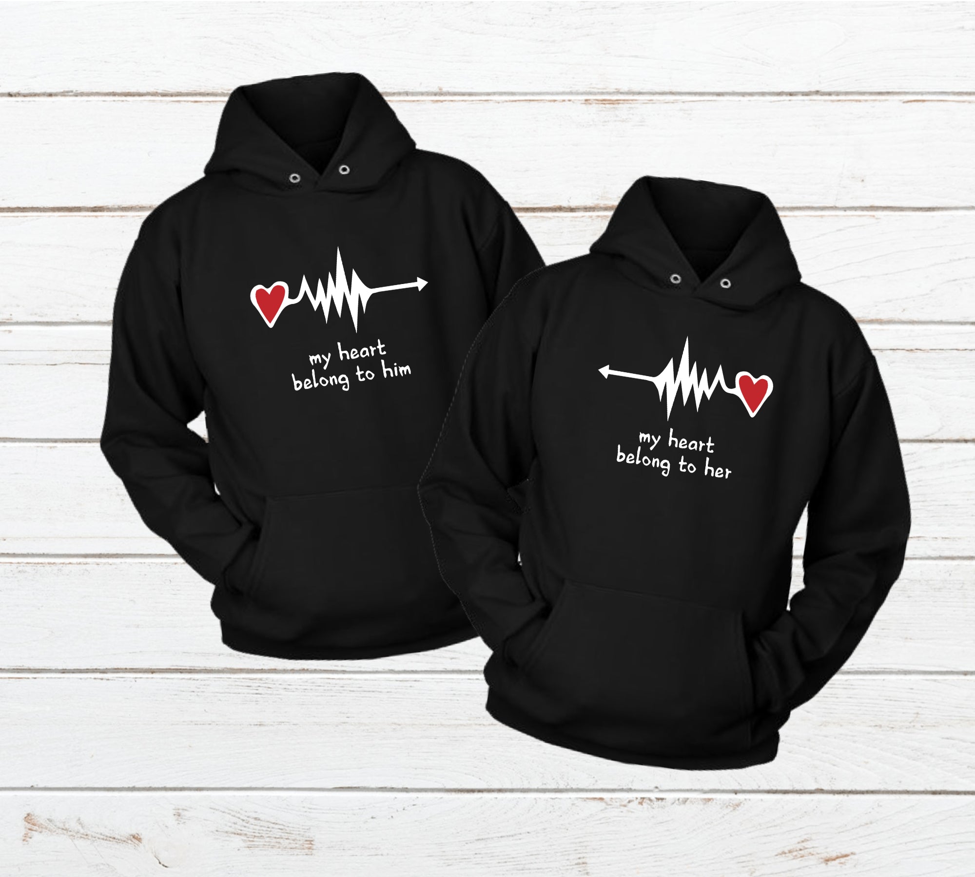 My Heart Belongs to You Matching Couples Hoodies - Romantic Couple Outfits for Valentine's Day & Anniversary Gifts