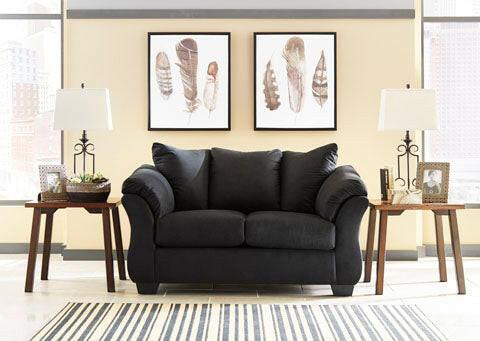 75008 Darcy Black Sofa Loveseat - Modern 2-Seater Couch for Living Room, Apartment, Office - Comfortable Upholstered Furniture for Small Spaces