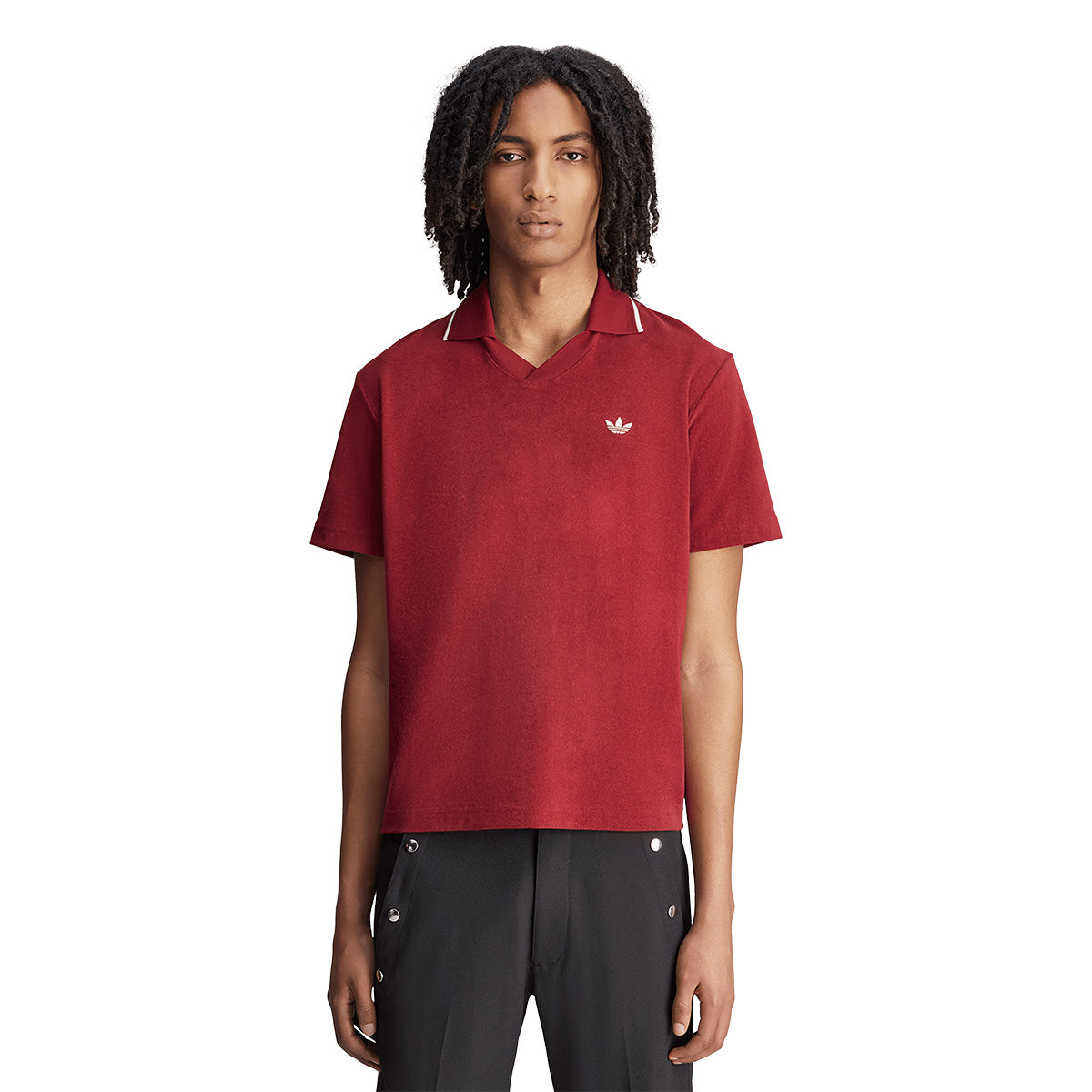 Wales Bonner Terry Polo Shirt - Collegiate Burgundy Color | Men's Casual Fashion Top for Summer & Spring | Perfect for Streetwear, Office, and Weekend Outfits