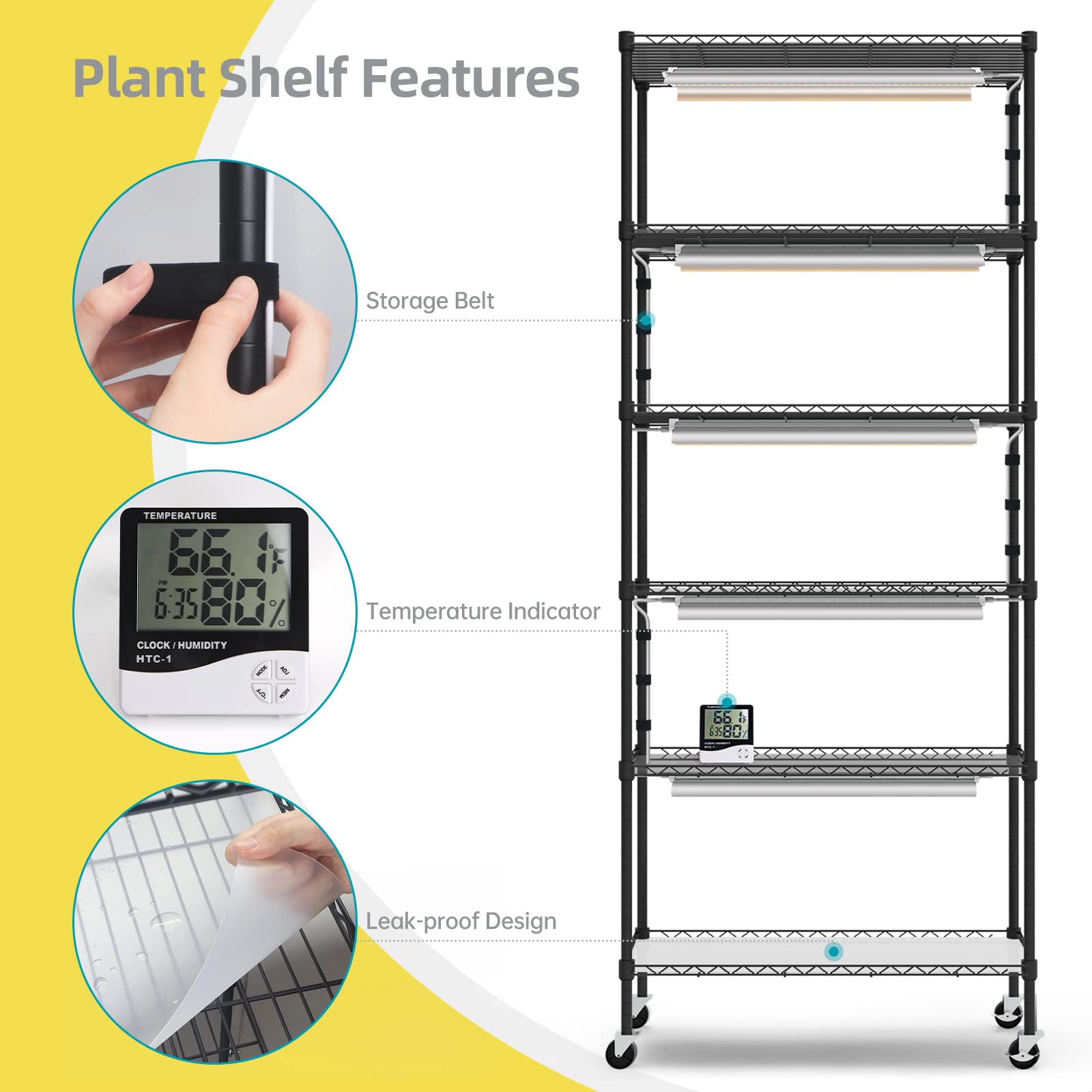 6 Tier Plant Stand with 150W LED Grow Light - Indoor Greenhouse Shelf with Thermometer & Cover, Perfect for Seed Starting & Plant Growth (29.5