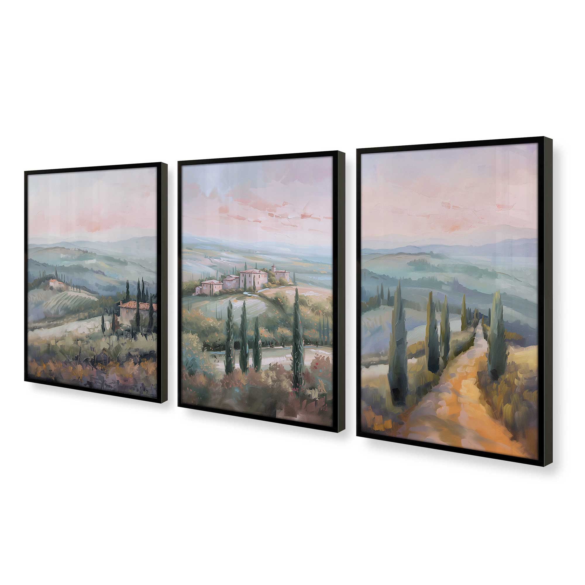 Tuscany Sunset Landscape Art Prints - Set of 3 High-Quality Archival Matte Paper Wall Decor for Living Room, Bedroom & Office
