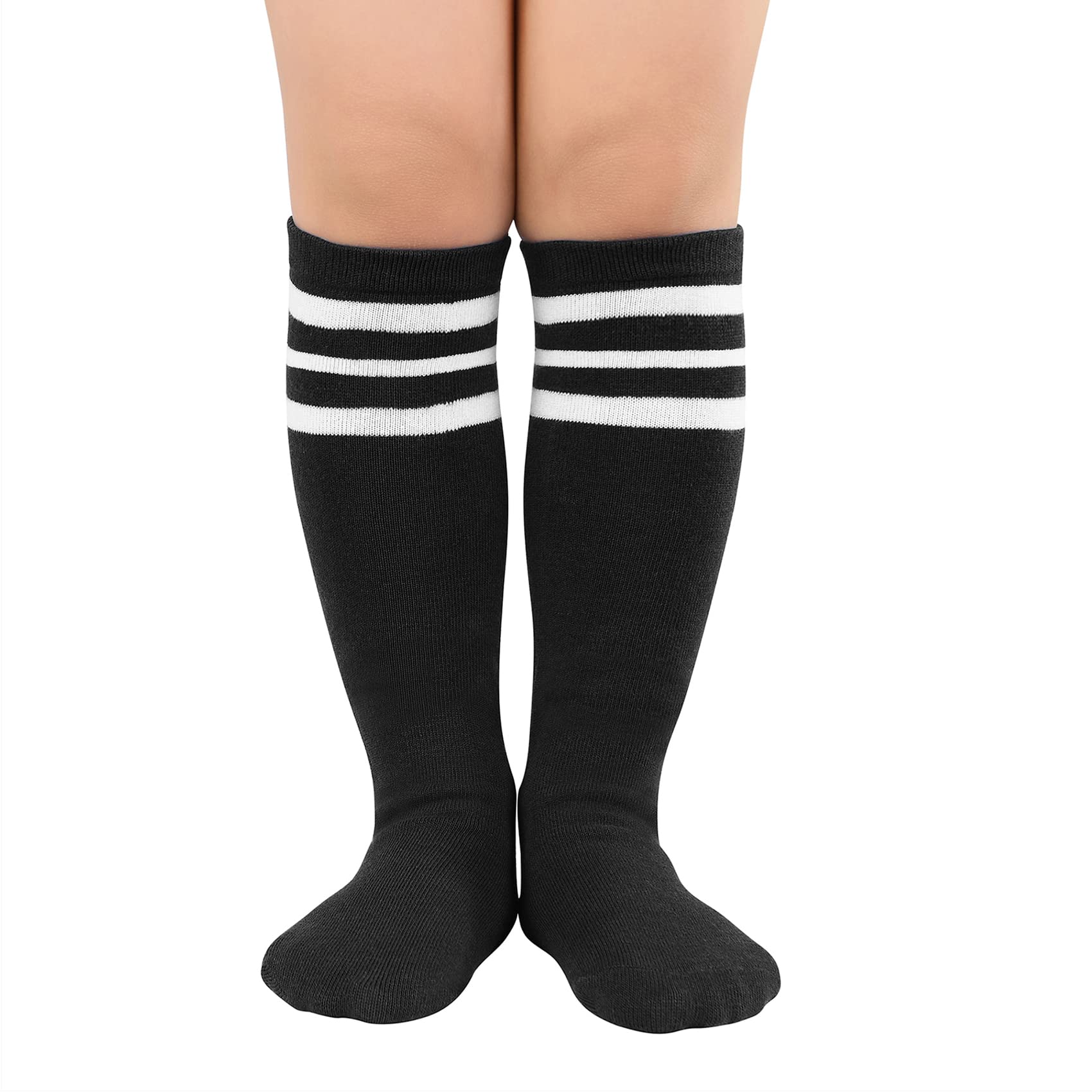 **Durio Toddler Soccer Socks - Striped Knee-High Cotton Sports Socks for Boys & Girls - Perfect for Soccer, Running & Playtime**