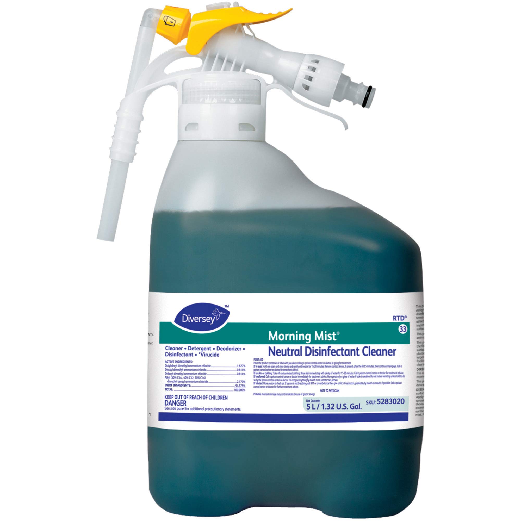 Diversey Quaternary Disinfectant Cleaner - Hospital-Grade Sanitizer for Commercial & Home Use - Kills 99.9% Germs - Ideal for Hospitals, Schools, Restaurants & Household Disinfection