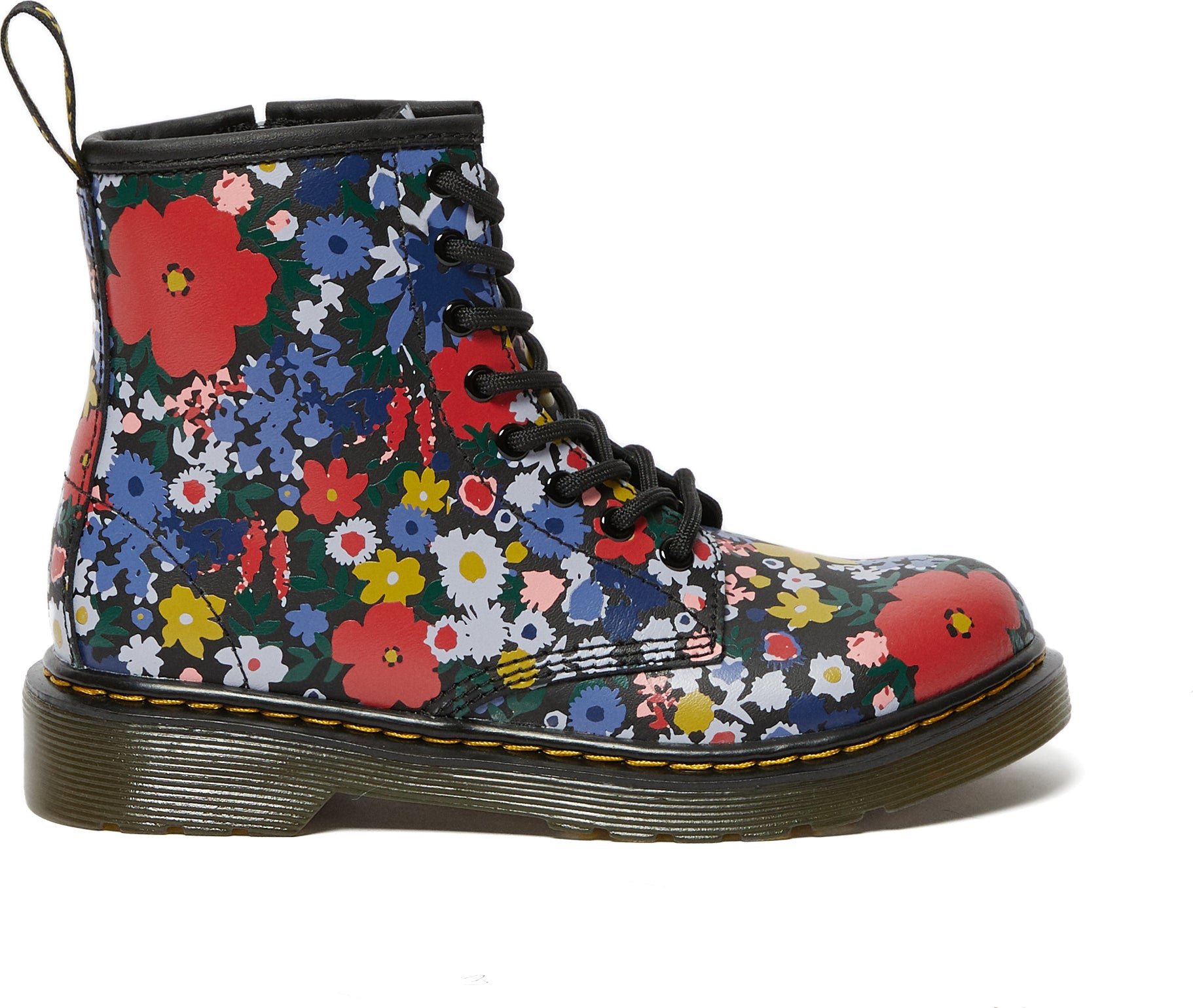 1460 Wanderflora Floral Print Leather Boots for Kids - Vintage-Inspired Ankle Boots with Floral Design - Perfect for School, Parties & Outdoor Adventures