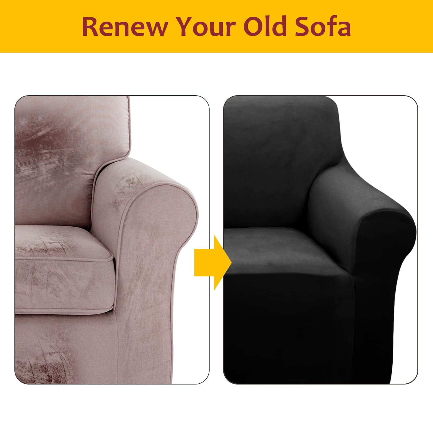 U-NICE HOME Stretch Velvet Chair & Sofa Covers - Furniture Protector Slipcover for Dogs & Pets (Black) - Perfect for Living Room, Bedroom & Pet-Friendly Homes