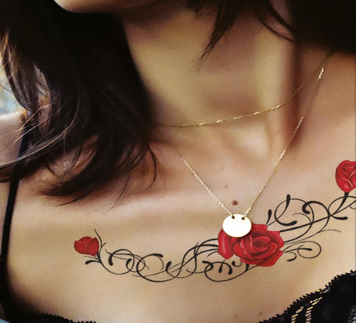 Waterproof Temporary Tattoo Stickers for Men & Women - 3D Realistic Flowers, Butterflies, Stars, Angels, Wolves & Armband Designs (17x9.5cm) | Perfect for Parties, Halloween, Cosplay & Body Art | KTH-63