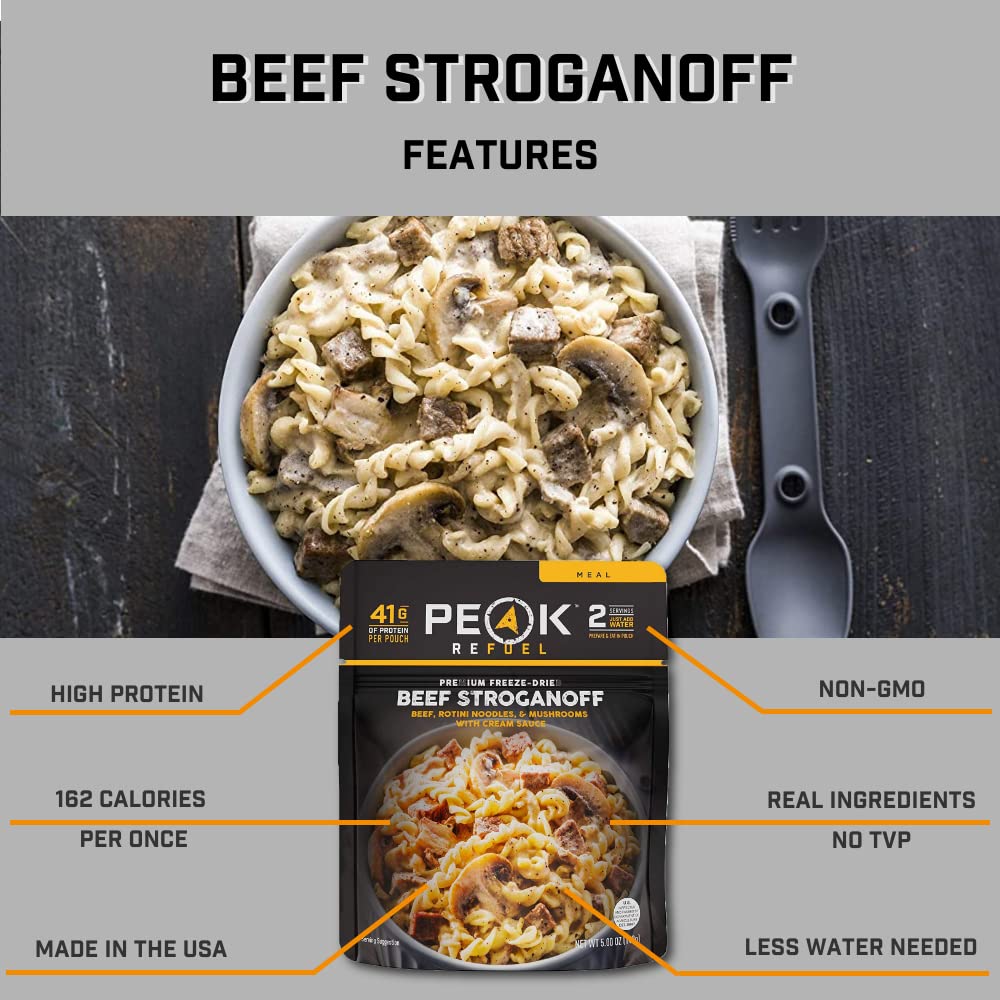 Peak Refuel Beef Stroganoff Freeze Dried Meal - High Protein Backpacking & Camping Food with Real Meat - Quick Prep, Lightweight for Hiking, Emergency & Outdoor Adventures