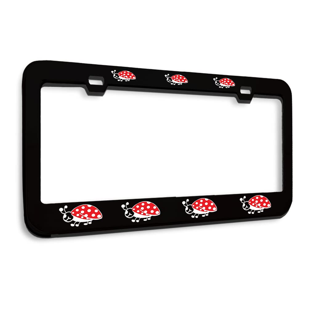 Speedy Pros Black Metal License Plate Frame - Ladybug Design Car Tag Holder with 2 Holes | Durable Auto Accessories for Cars, Trucks & SUVs | Perfect for Customizing Your Vehicle